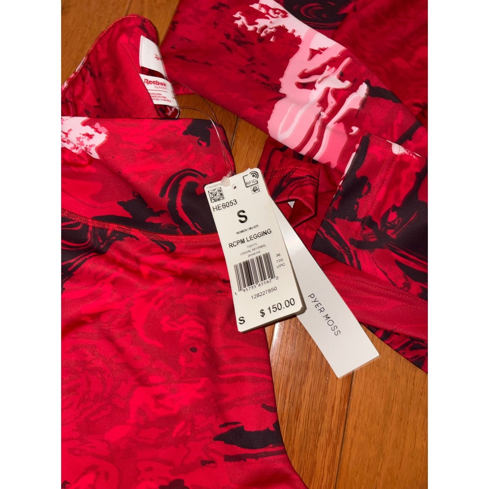 Reebok x Pyer Moss Red Marble Crop Mock Neck Top and Leggings Set HE6028 HE6053 - Picture 3 of 7